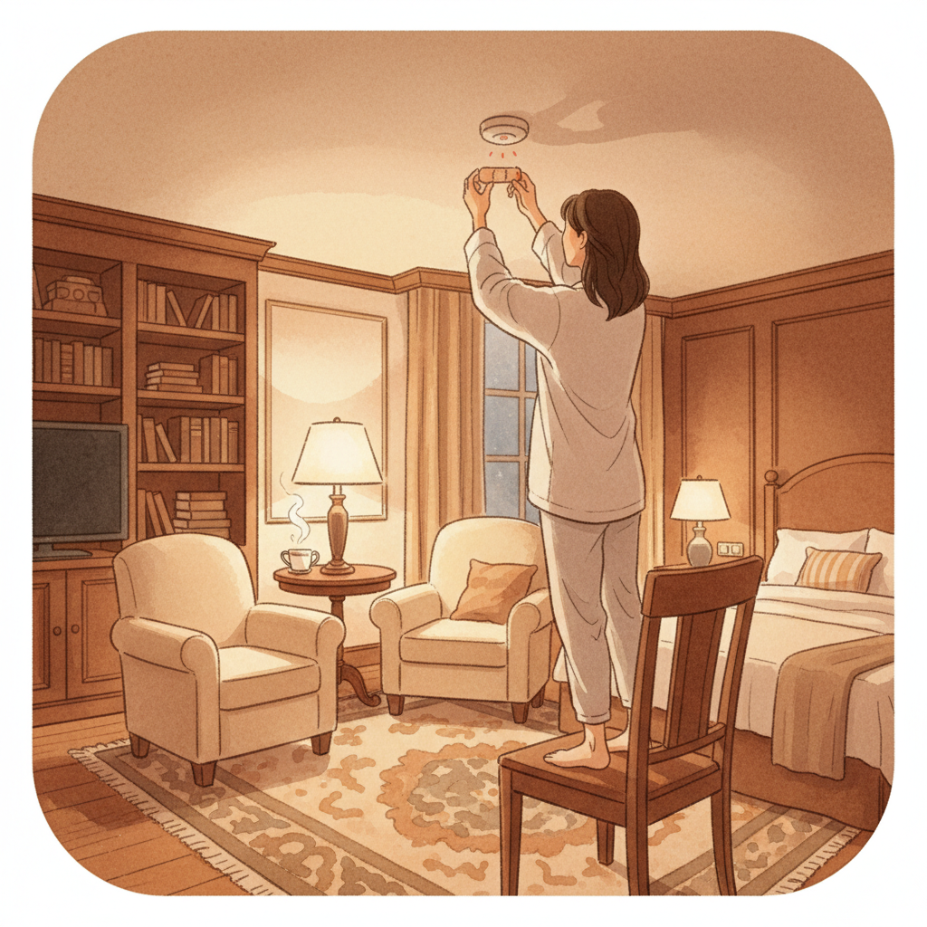 Illustration: Covering a blinking smoke detector led for darker sleep