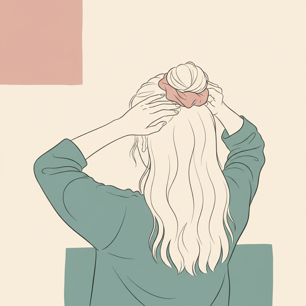Illustration: Switching to a loose bun to reduce scalp tension