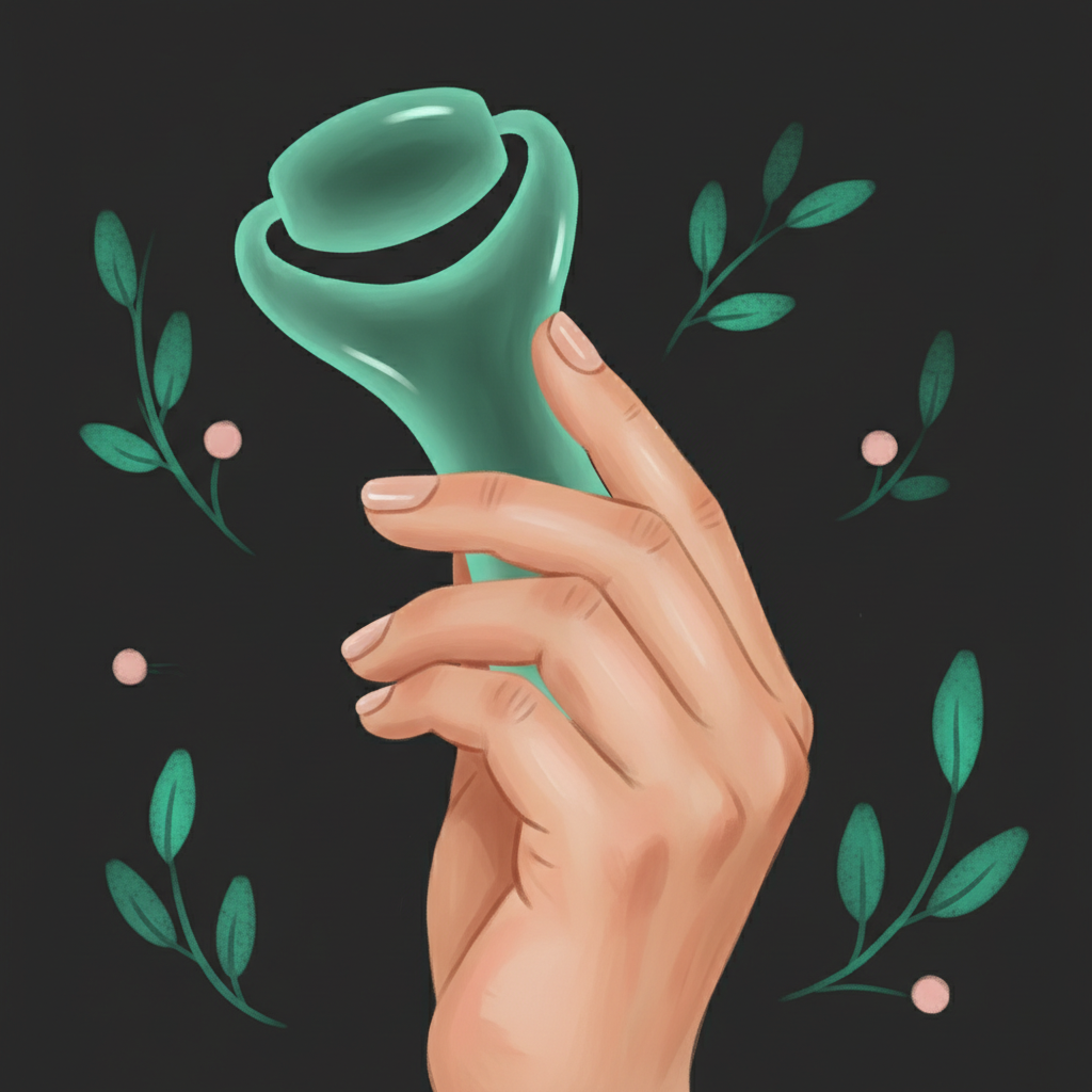 Illustration: Using a cold facial roller along your temples