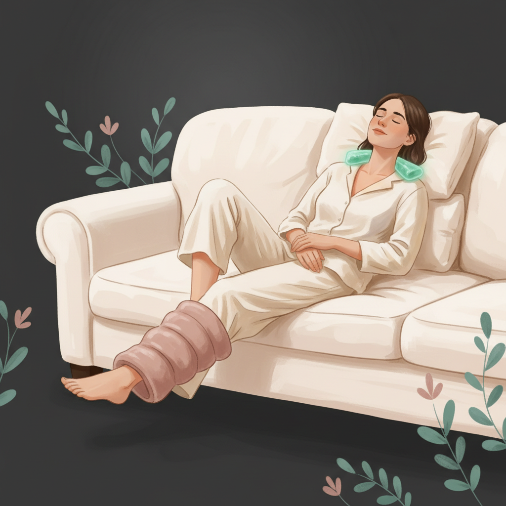 Illustration: Warming your feet while icing your neck