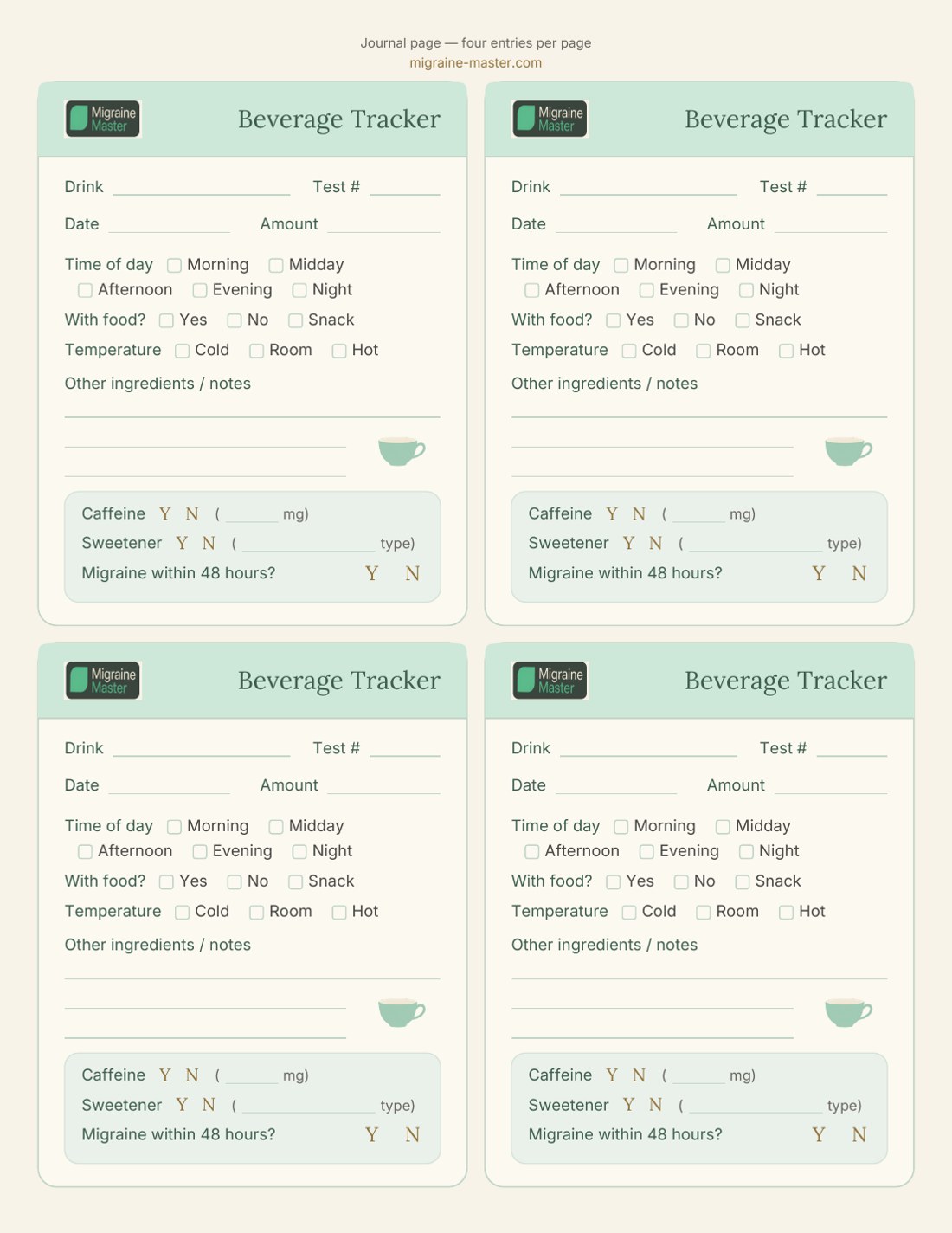 A journal page in the Softness layout, with soft green cards, serif headings and hand-drawn botanical details
